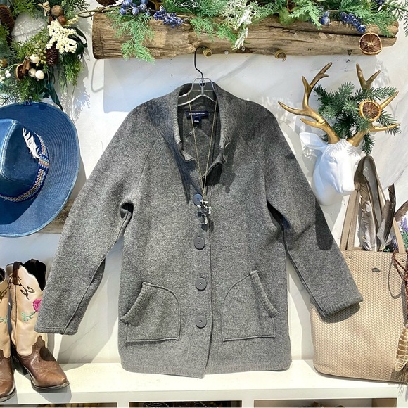 Upcycled FOLK quilted back detailing boho wool vintage jacket w farmhouse vibe - Picture 8 of 12